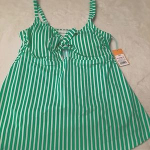 Kona Sol Swim Top Green/White Stripe W/Center Bow Size 16